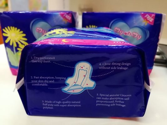 OEM feminino menstrual natural do guardanapo sanitário do uso da noite da higiene das almofadas sanitárias